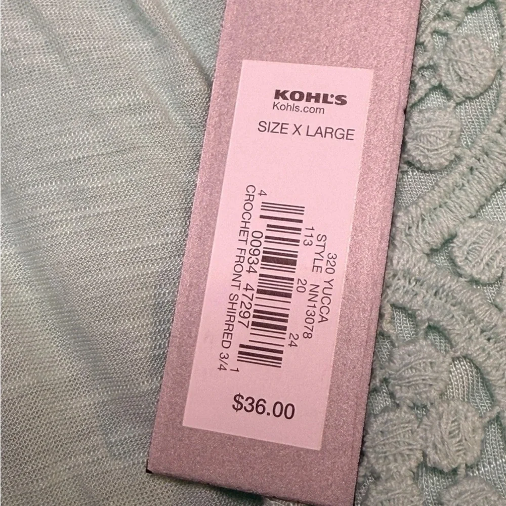 Apt. 9 Light Mint Green Tunic Top with Crochet Trim V-Neck - XL - Picture 6 of 8